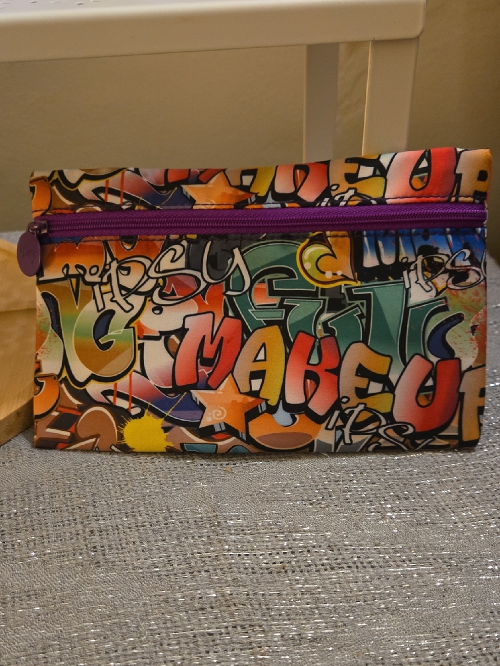 Colorful Graffiti Makeup Bag with Purple Zip